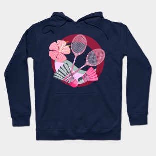 Tropical badminton badge - red and pink Hoodie